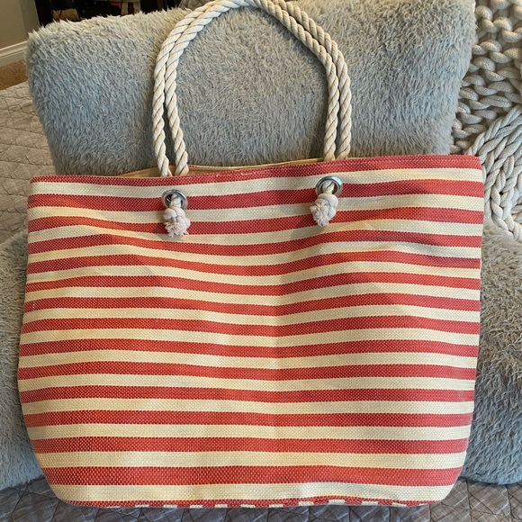Paper Source Handbags - Striped Red Tote w/ rope handle